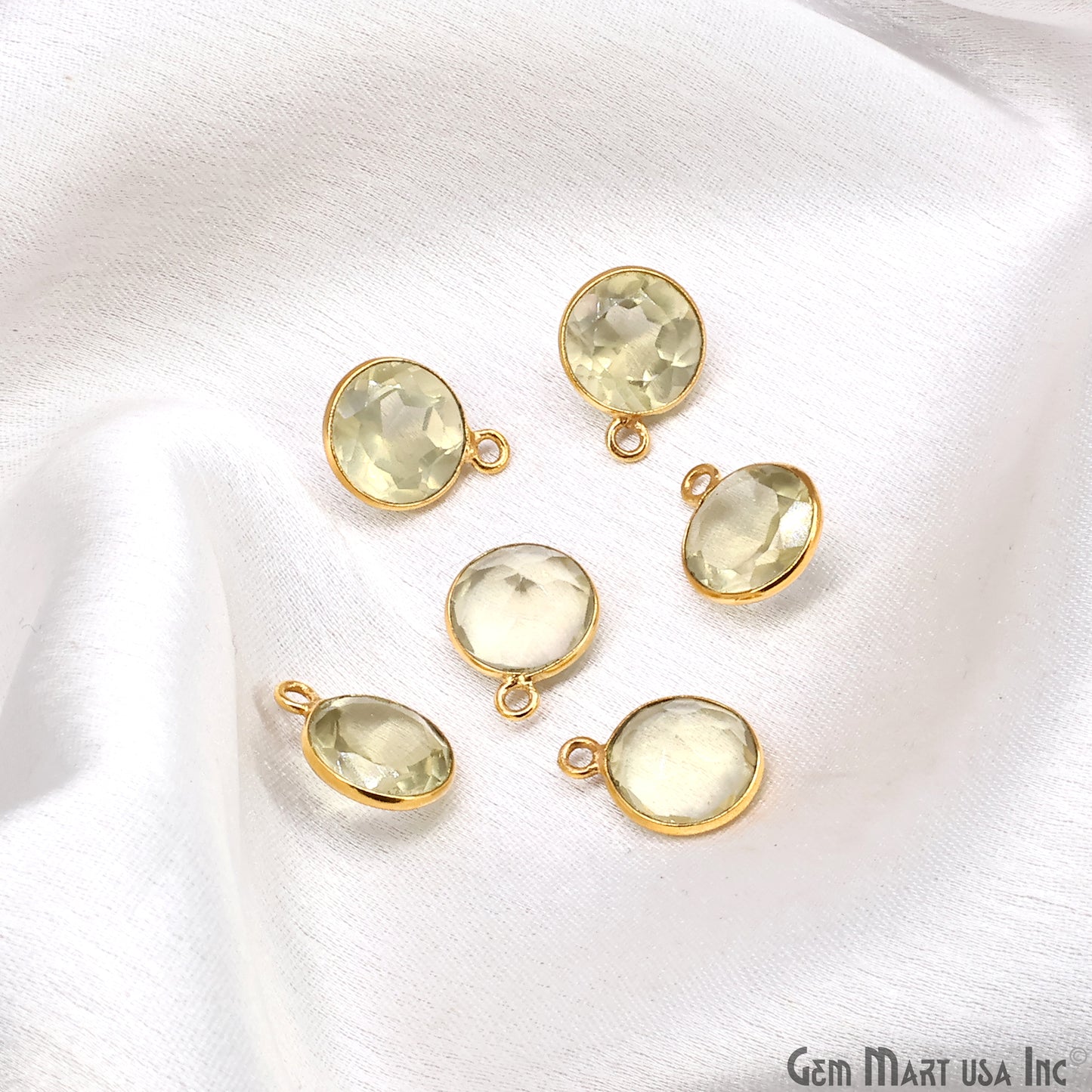 Round 10mm Brilliant Cut Gold Plated Bezel Single Bail Gemstone Connector