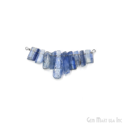 Uncut Gemstone Beads Bar Silver Plated Wire Wrapped Pendant 27x13mm