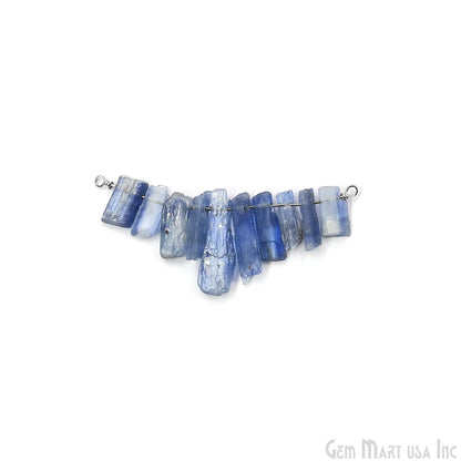 Uncut Gemstone Beads Bar Silver Plated Wire Wrapped Pendant 27x13mm