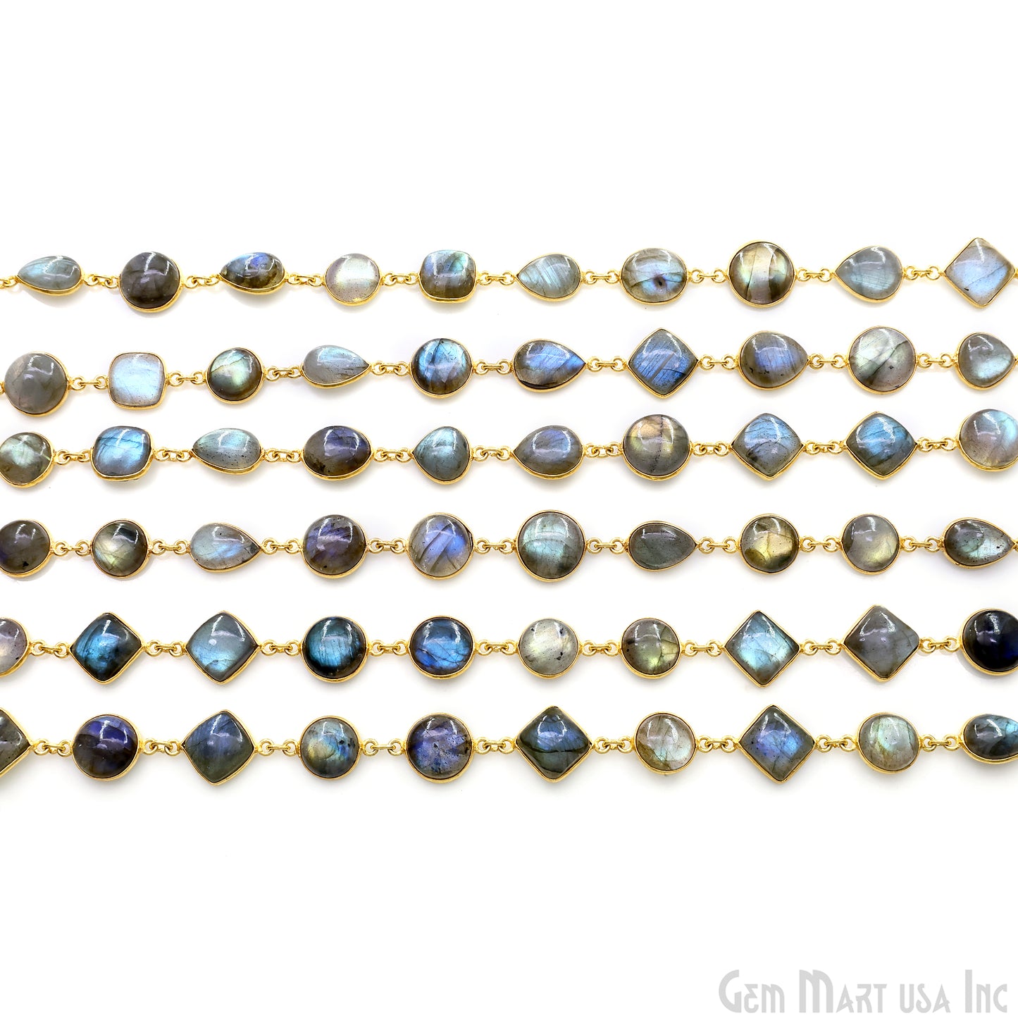 Labradorite Cabochon 10mm Mix Shape Gold Plated Bezel Continuous Connector Chain