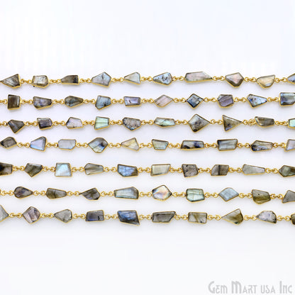 Labradorite 10mm Faceted Free Form Gold Plated Bezel Connector Link Chain