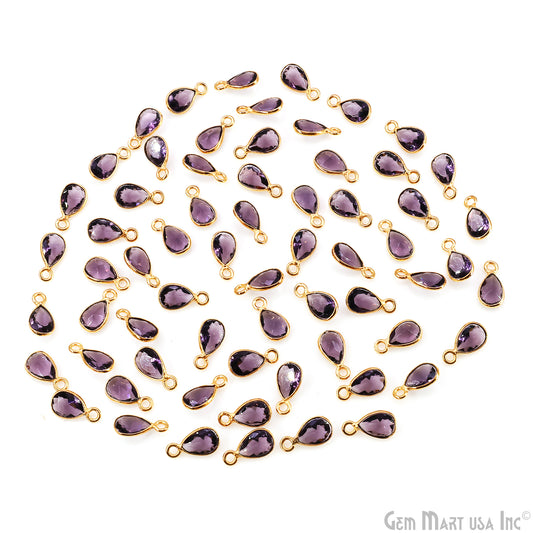 Amethyst Pears 7x5mm Brilliant Cut Gold Plated Bezel Single Bail Gemstone Connector