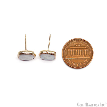 Natural Pearl Rough Gemstone 12x10mm Gold Electroplated Stud Earring