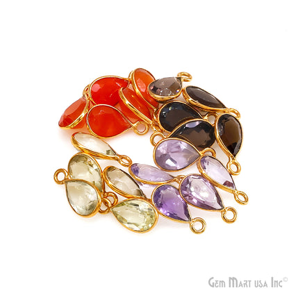Pears 6x9mm Brilliant Cut Gold Plated Bezel Single Bail Gemstone Connector