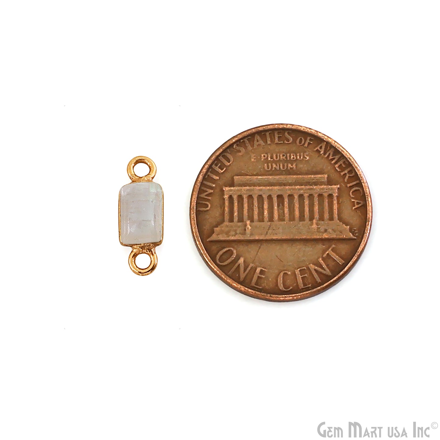 Rainbow Moonstone Cabochon 6x4mm Rectangle Gold Plated Bezel Connector