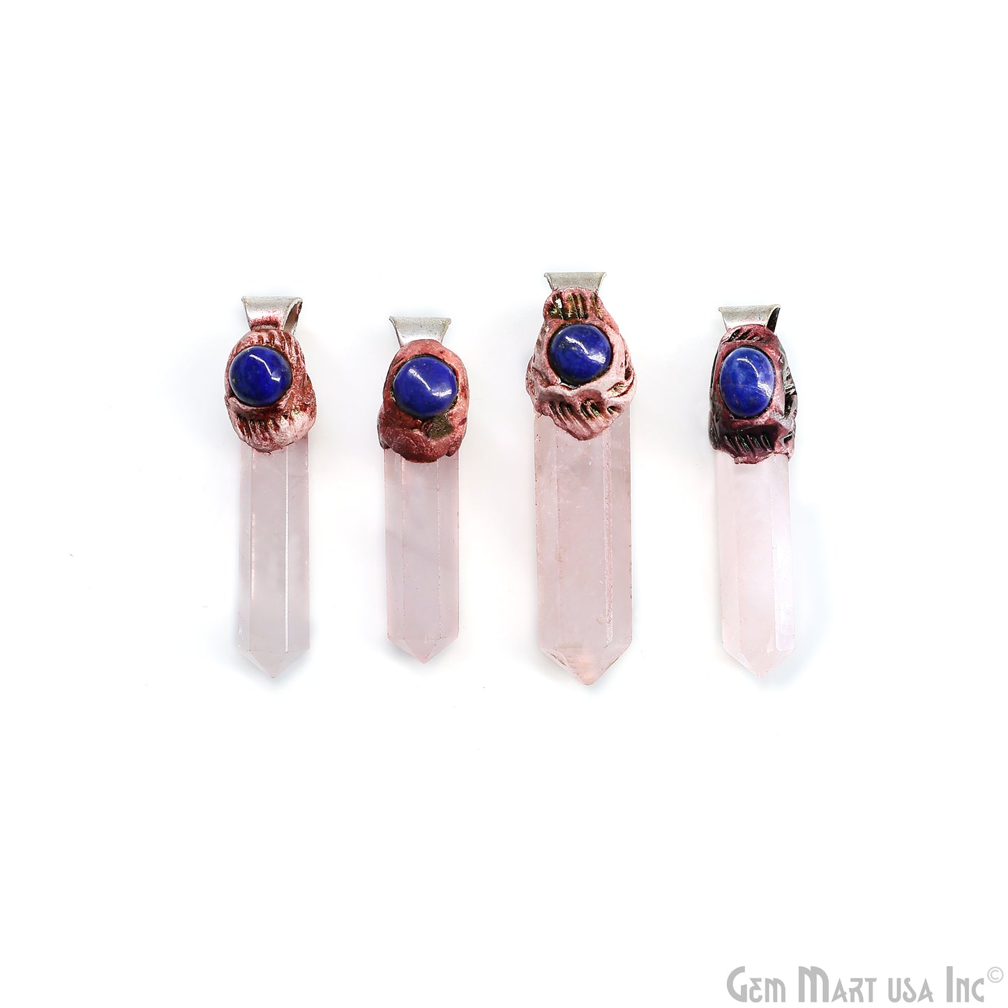 Rose Quartz with Lapis Polymer Clay Crystal Pendant, Silver Dowsing Single Bail Pendant, Halloween Healing Gift
