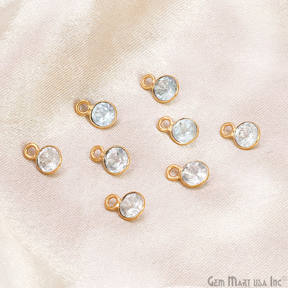 Blue Topaz 5mm Round Brilliant Cut Gold Plated Bezel Single Bail Connector