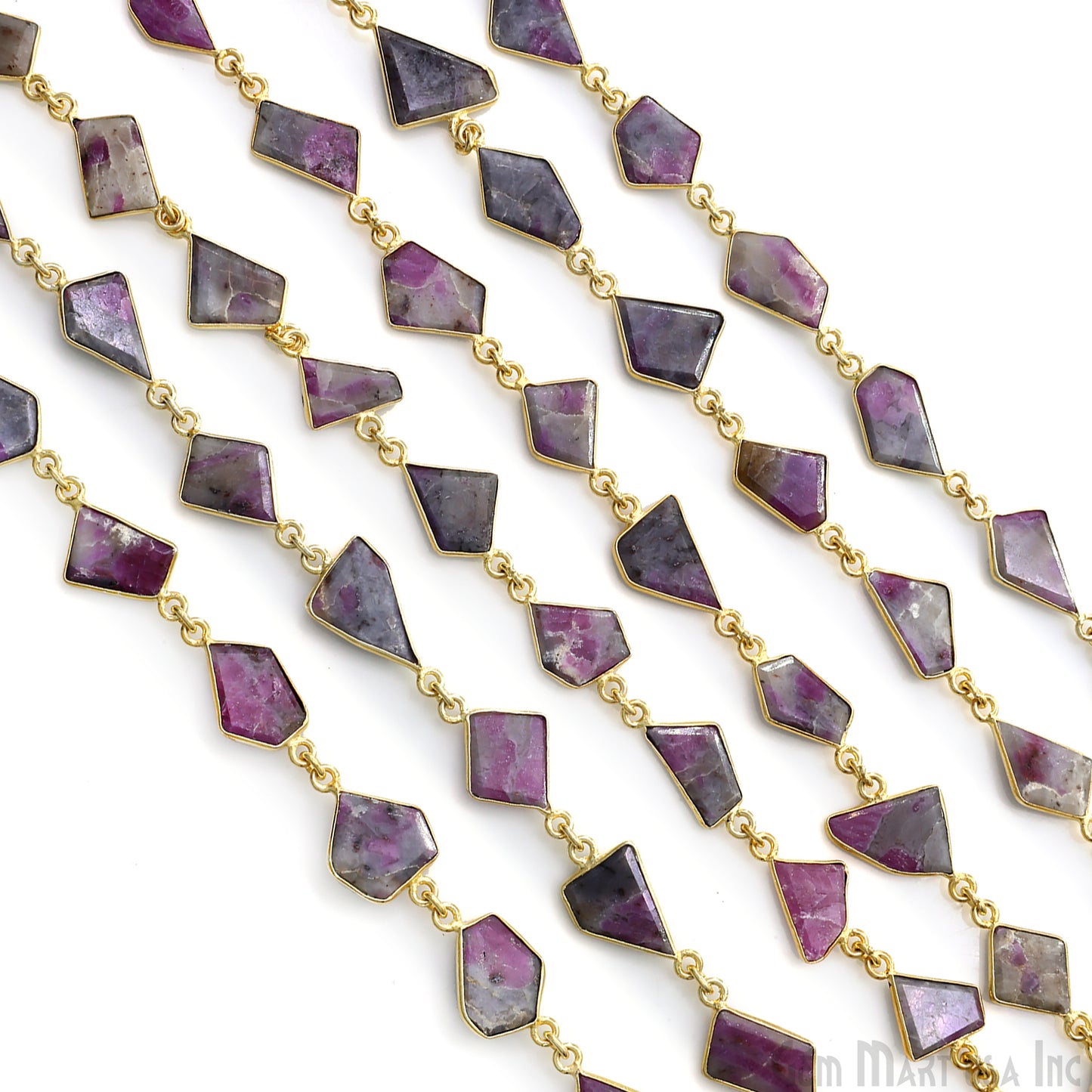 Ruby Ziopsite 10mm Faceted Free Form Gold Plated Bezel Connector Link Chain