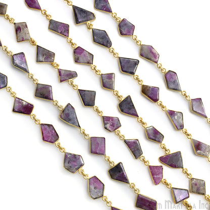 Ruby Ziopsite 10mm Faceted Free Form Gold Plated Bezel Connector Link Chain