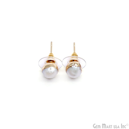 Natural Pearl Rough Gemstone 9x8mm Gold Electroplated Stud Earring