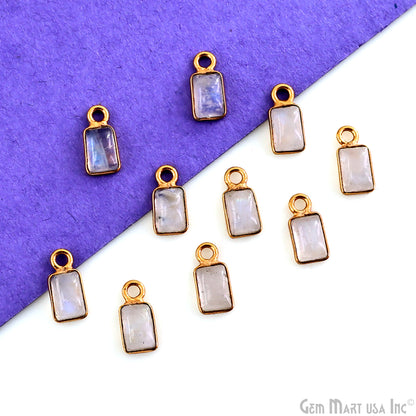Rainbow Moonstone Cabochon 6x4mm Rectangle Gold Plated Bezel Connector