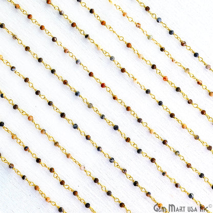 Pietersite Faceted 2mm Gold Plated Gold Wire Wrapped Rosary Chain