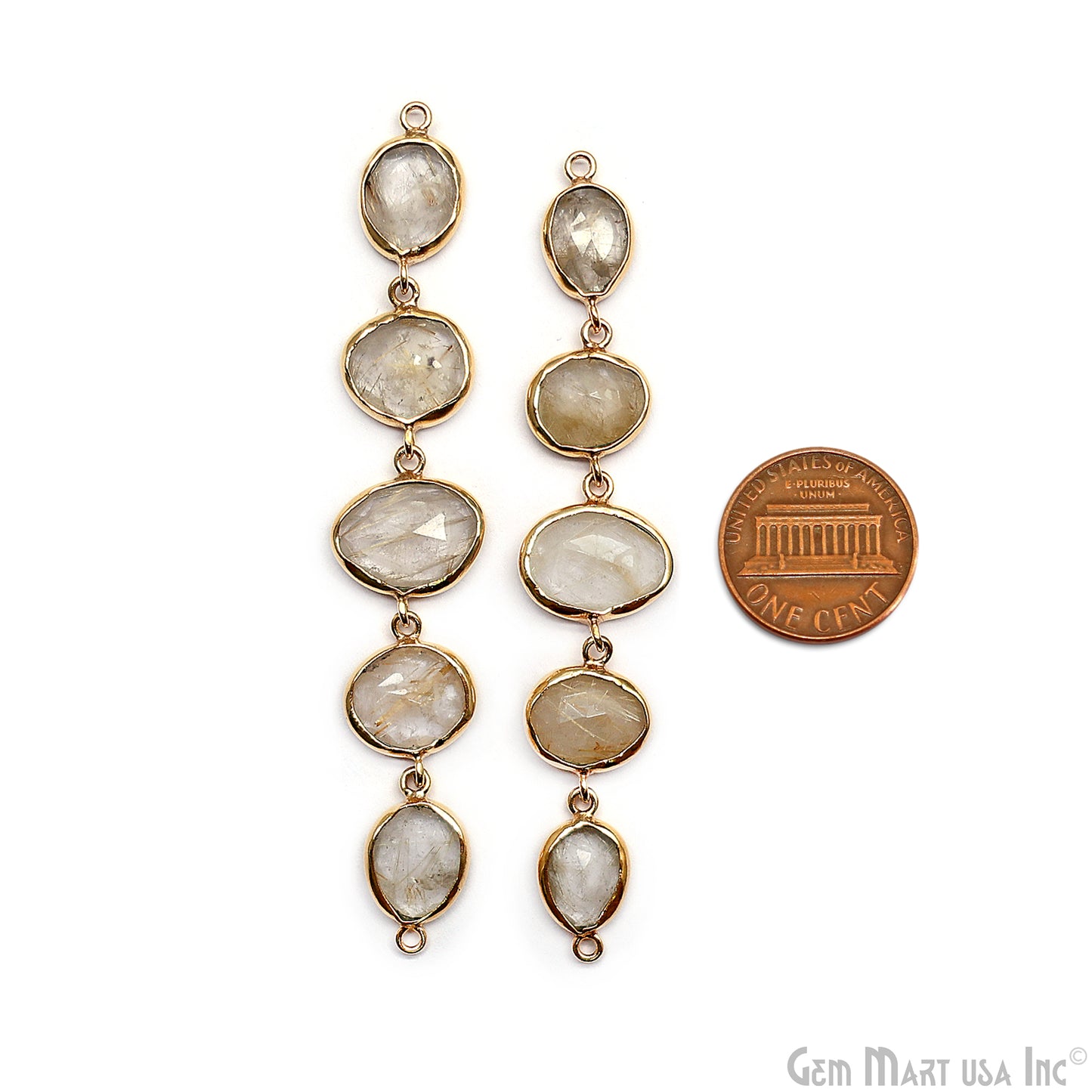Golden Rutile Gemstone Bezel Component, Line Component, 24K Gold Plated, Double Bail 82x15mm, 1 Piece