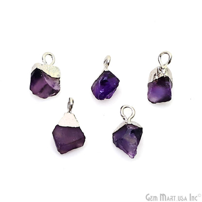 Rough Amethyst Gemstone 13x7mm Organic Silver Edged Single Bail Connector