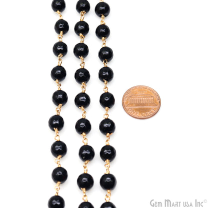 Black Jade Faceted Beads 8mm Gold Plated Gemstone Rosary Chain