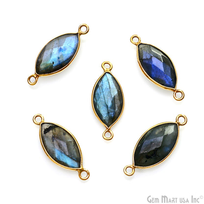Marquise 8x16mm Double Bail Gold Bezel Gemstone Connector