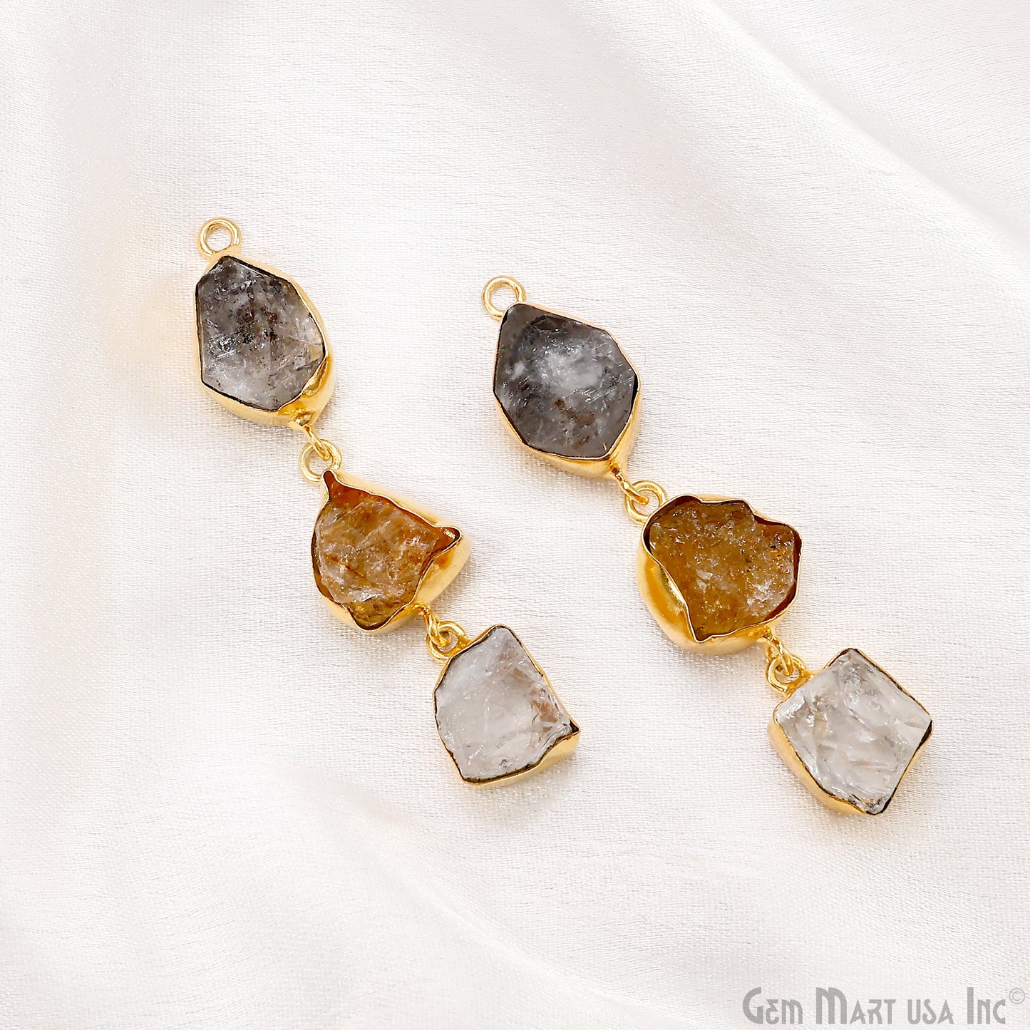 Rough Gemstone Bezel Setting 54x8mm Gold Plated Long Dangle Earring Pair Connectors