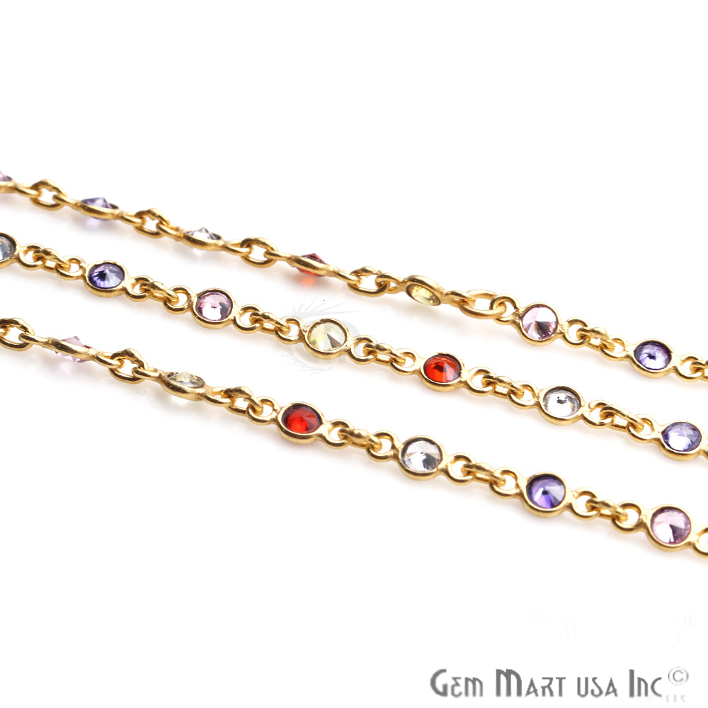 Zircon Finding Chain 4mm Round Gold Plated Bezel Continuous Connector Chain, DIY Necklace Chain, 1 foot, GemMartUSA
