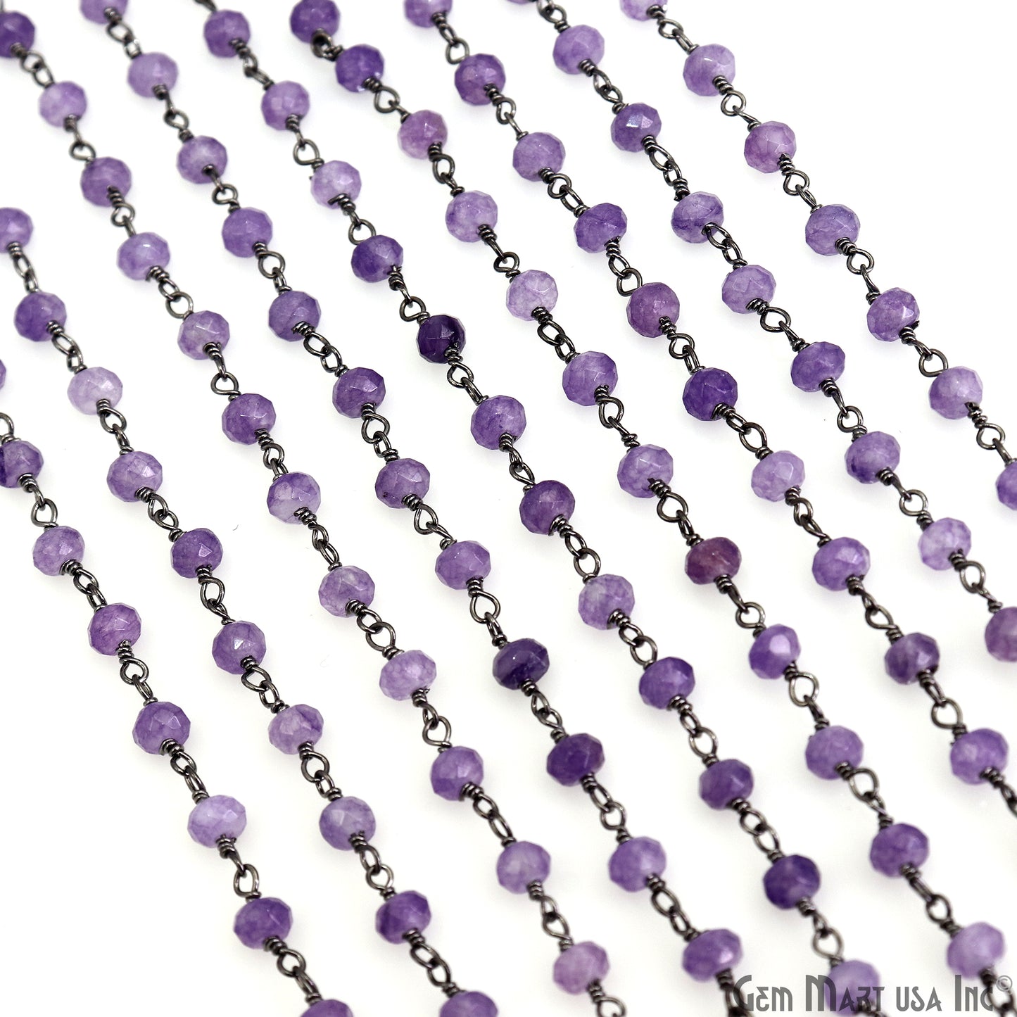 Light Lavender Jade Beads Silver Plated Wire Wrapped Rosary Chain