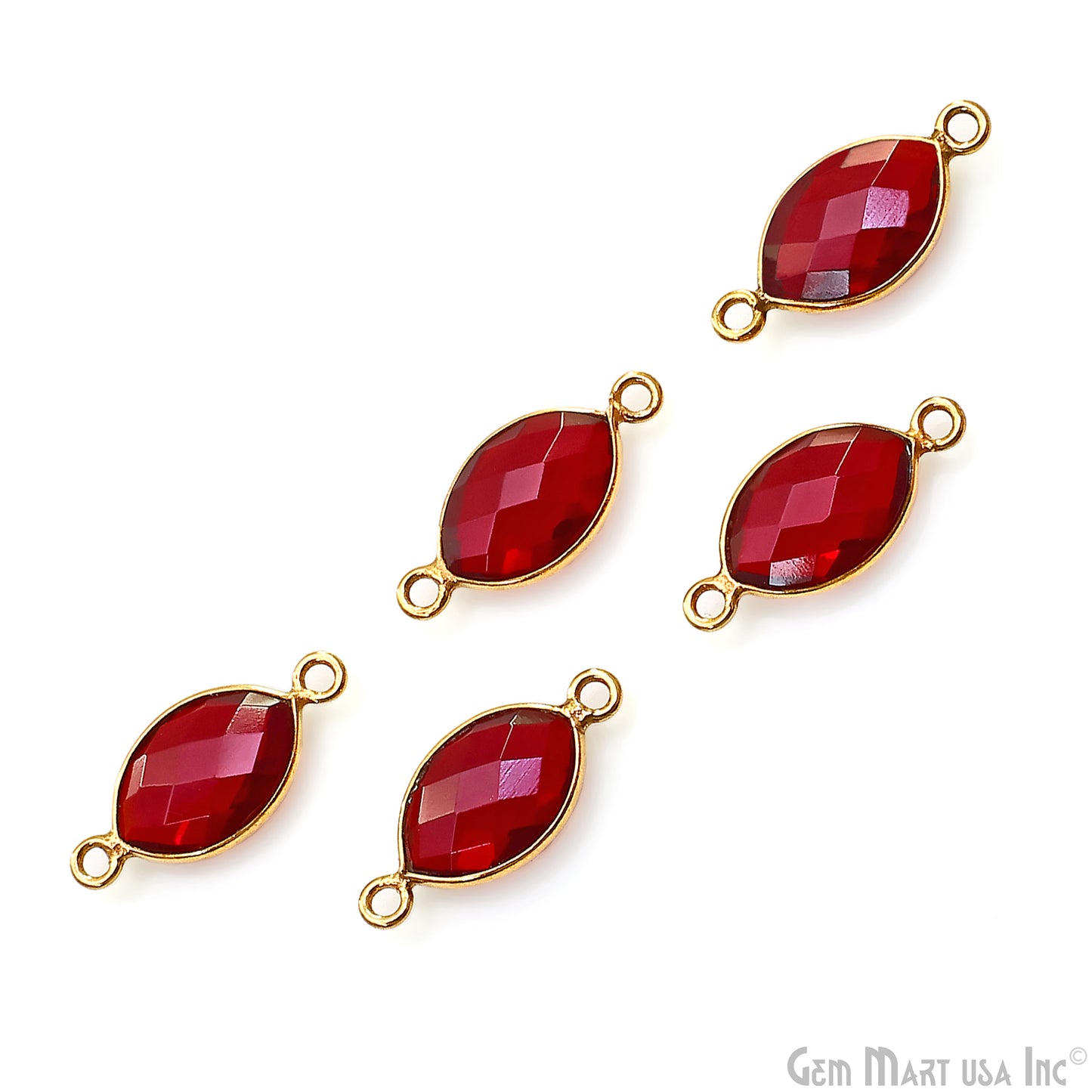 Garnet Marquise 8x12mm Double Bail Gold Bezel Connector