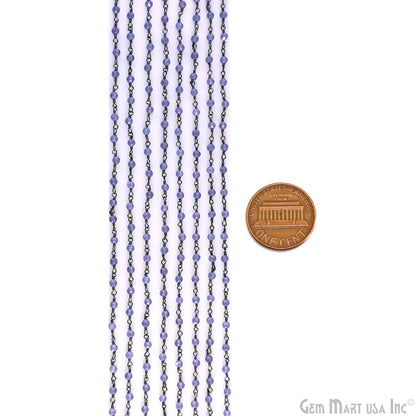 Tanzanite 3-3.5mm Oxidized Beaded Wire Wrapped Rosary Chain