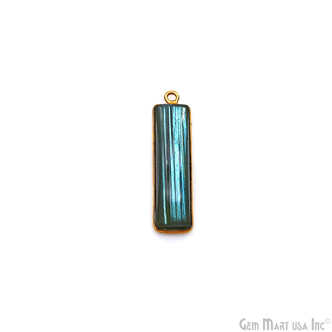 Labradorite Rectangle Gold Plated Cabochon Bar/Tag Pendant 29x7mm