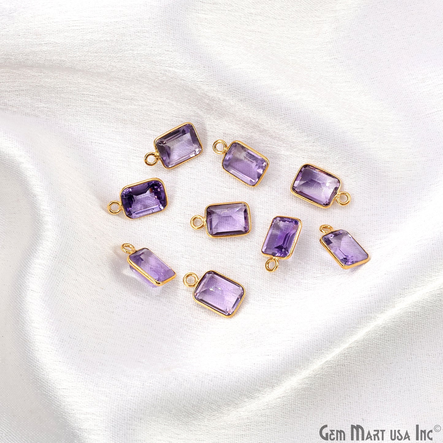 Amethyst Octagon 7x9mm Brilliant Cut Gold Plated Bezel Single Bail Gemstone Connector