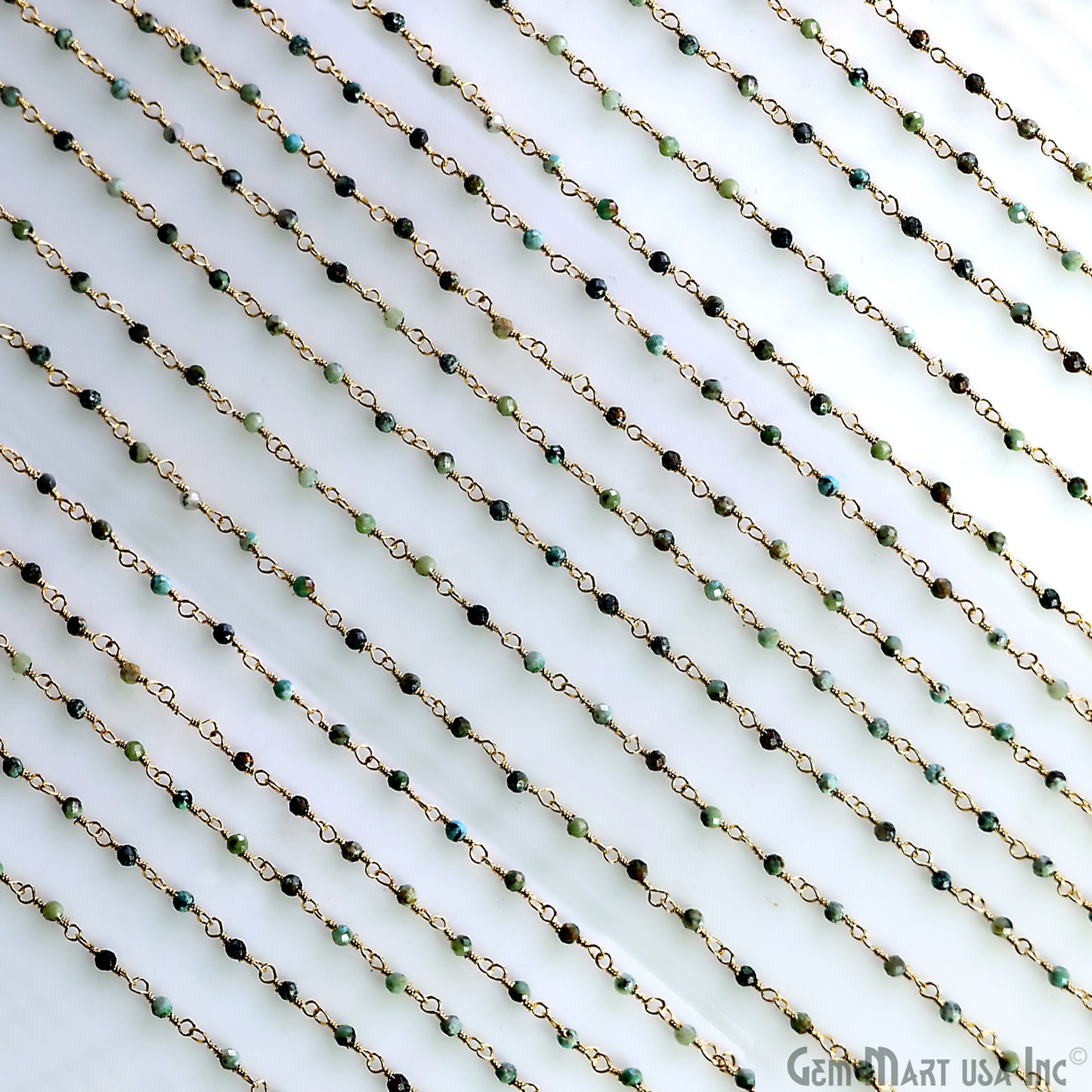 Emerald Faceted 2mm Gold Plated Gold Wire Wrapped Rosary Chain