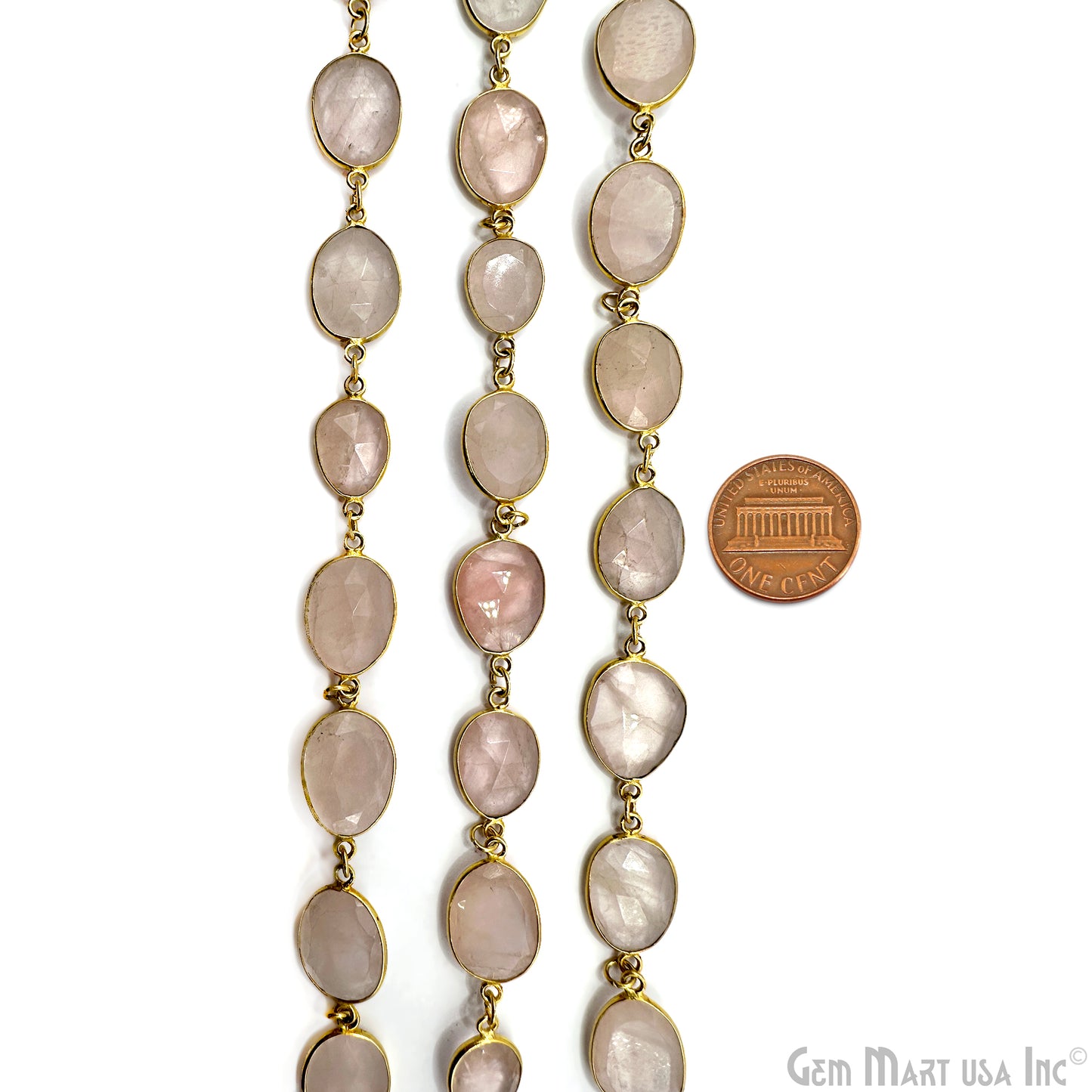 Rose Quartz Bezel 10-15mm Gold Plated Continuous Connector Chain