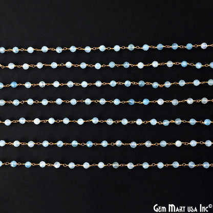 Aquamarine 4mm Gold Plated Wire Wrapped Gemstone Beads Rosary Chain