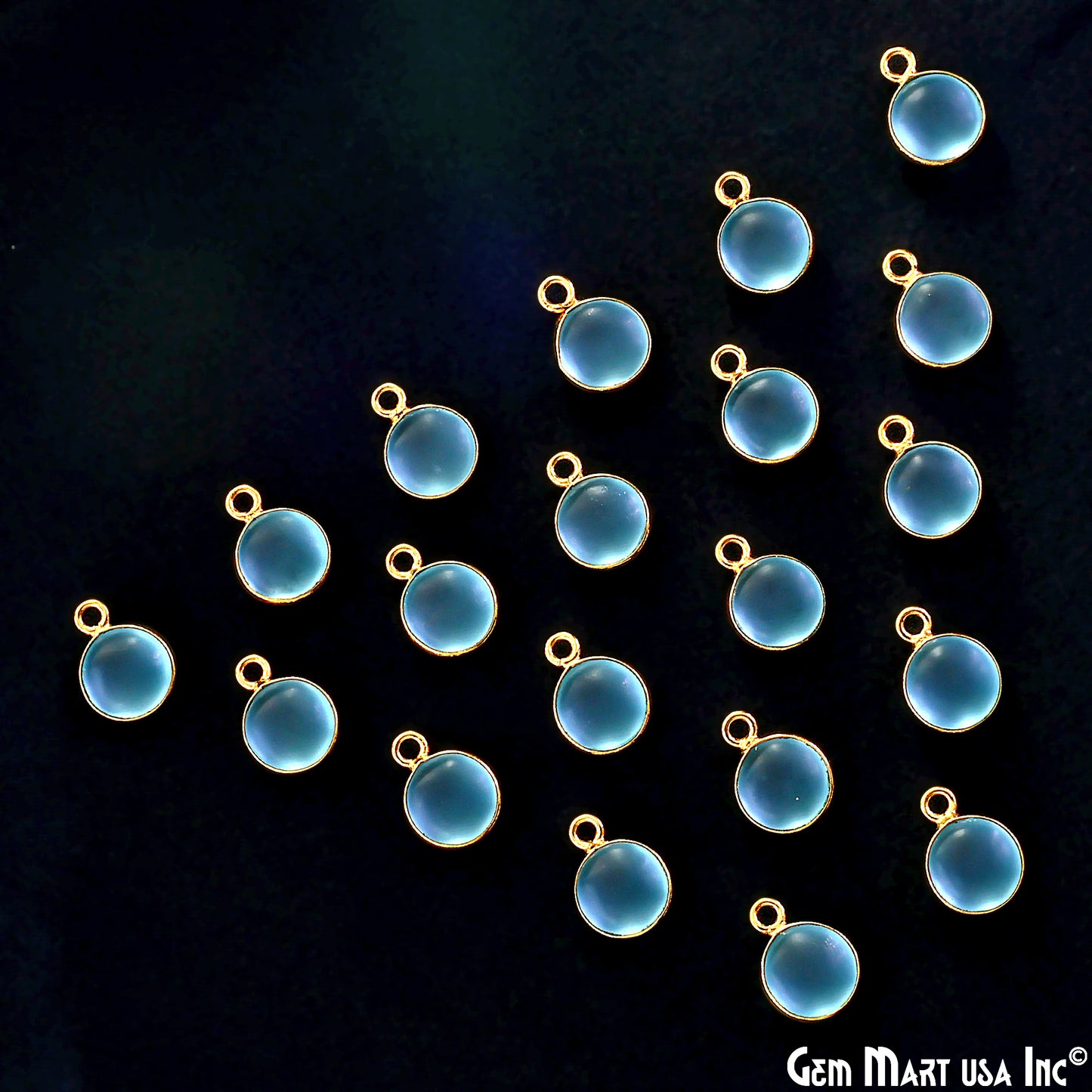 Sky Blue Frosted Round 8mm Gold Plated Single Bail Bezel Gemstone Connector