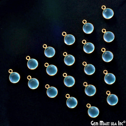 Sky Blue Frosted Round 8mm Gold Plated Single Bail Bezel Gemstone Connector