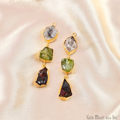Rough Gemstone Bezel Setting 59x10mm Gold Plated Long Dangle Earring Pair Connectors