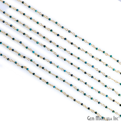 Chrysocolla Faceted 2mm Gold Plated Gold Wire Wrapped Rosary Chain