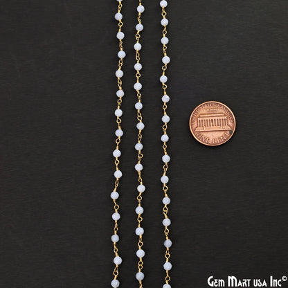 Blue Lace Agate 3-3.5mm Gold Plated Beaded Wire Wrapped Rosary Chain