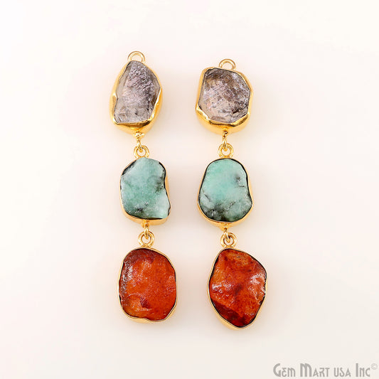 Rough Gemstone Bezel Setting 58x10mm Gold Plated Long Dangle Earring Pair Connectors