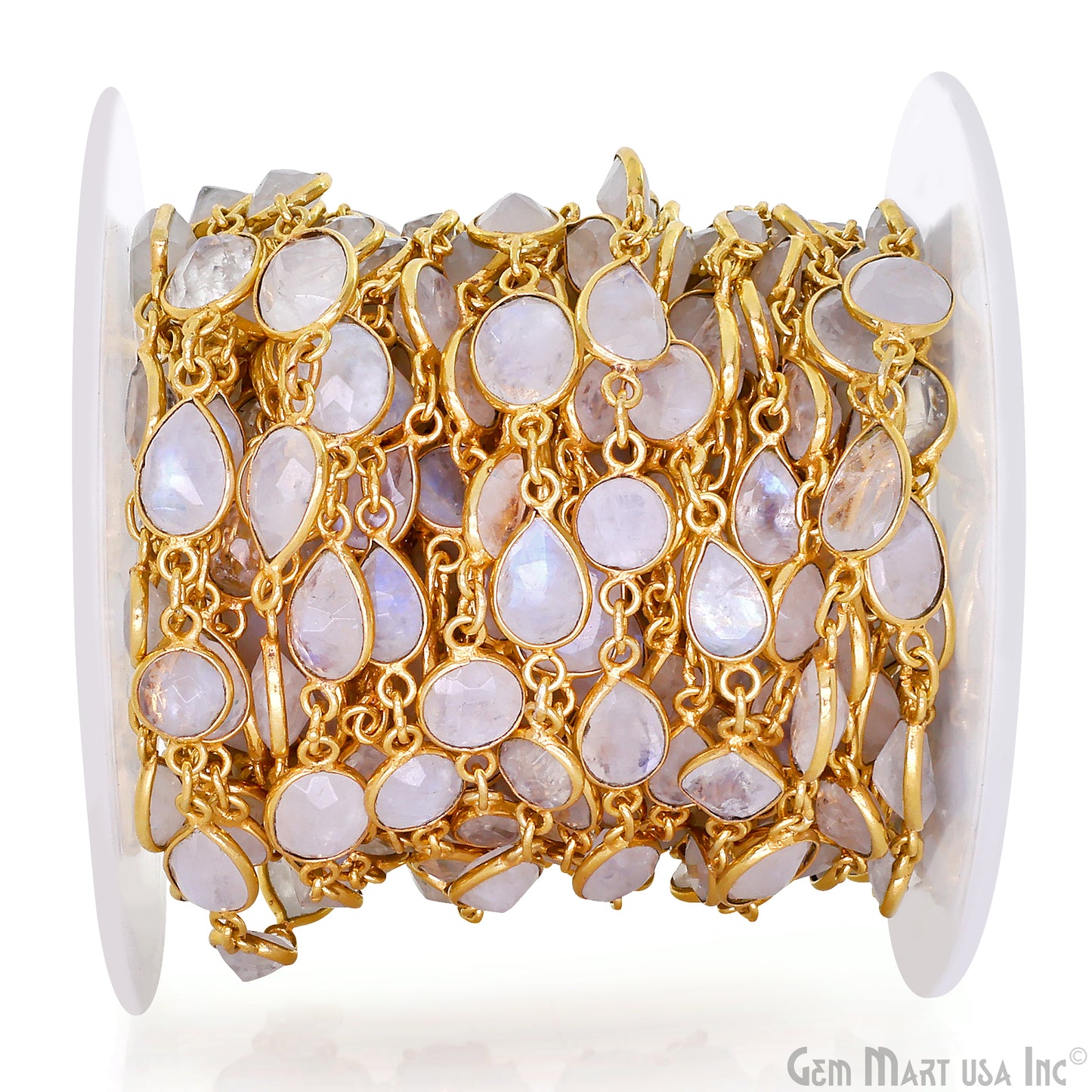 Rainbow Moonstone Below 10mm Gold Plated Bezel Continuous Connector Chain