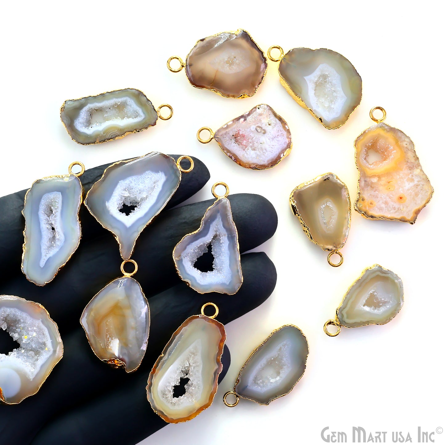 Yellow Agate Geode Druzy 1-2 Inch Single Bail Gold Electroplated Gemstone Connector