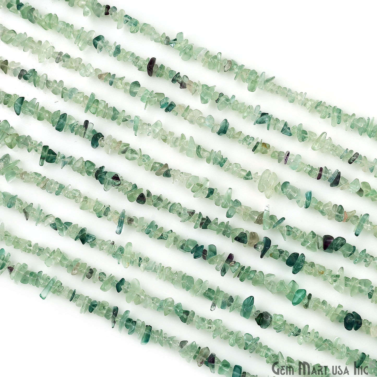 Fluorite Chip Beads, 34 Inch, Natural Chip Strands, Drilled Strung Nugget Beads, 3-7mm, Polished, GemMartUSA (CHFL-70001)