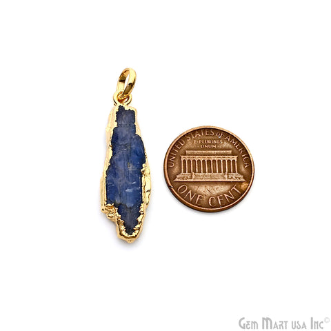 Kyanite Free Form 33x10mm Gold Electroplated Gemstone Single Bail Pendant