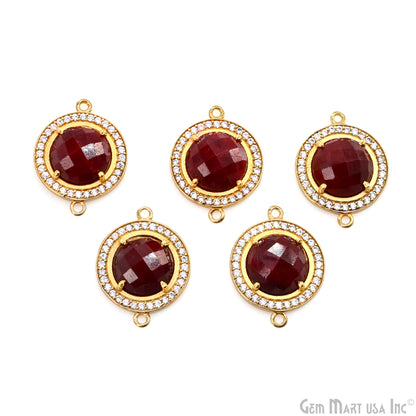 Gemstone 10mm Round Cubic Zirconia Prong Setting Gold Connector (Pick Gemstone)