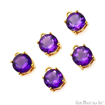 Amethyst Prong Setting Round 7mm Gold Plated Gemstone Connector