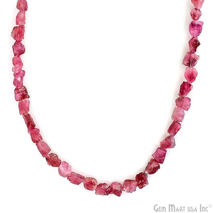 Pink Tourmaline Rough Beads, 9 Inch Gemstone Strands, Drilled Strung Briolette Beads, Free Form, 7x5mm