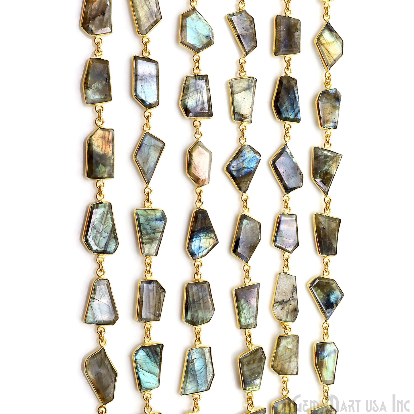 Labradorite 15mm Up Faceted Free Form Gold Plated Bezel Connector Link Chain