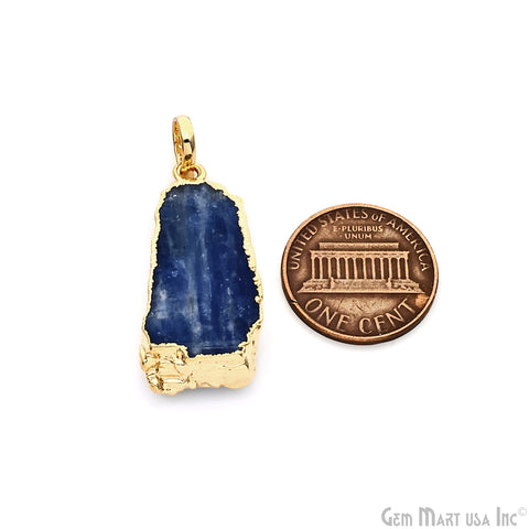 Kyanite Free Form 30x13mm Gold Electroplated Gemstone Single Bail Pendant