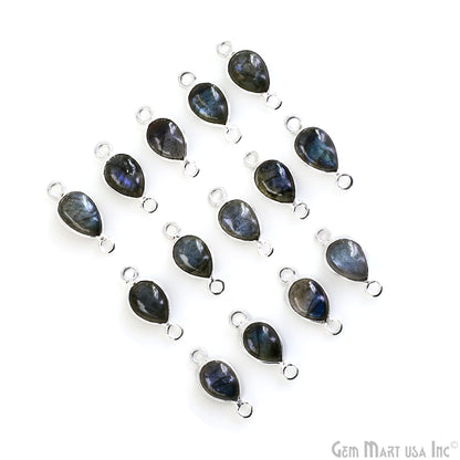 Labradorite Pear 6x8mm Gemstone Cabochon Double Bail Silver Bezel Connector