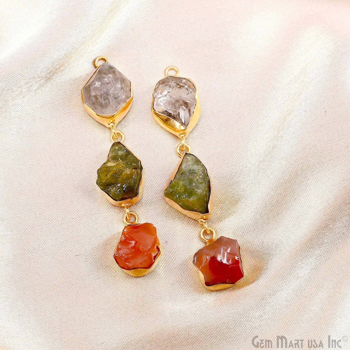 Rough Gemstone Bezel Setting 58x9mm Gold Plated Long Dangle Earring Pair Connectors