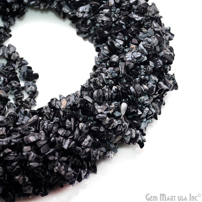 Black Obsidian Chip Beads, 34 Inch, Natural Chip Strands, Drilled Strung Nugget Beads, 3-7mm, Polished, GemmartUSA (CHBO-70001)