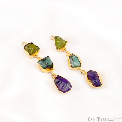 Rough Gemstone Bezel Setting 49x7mm Gold Plated Long Dangle Earring Pair Connectors