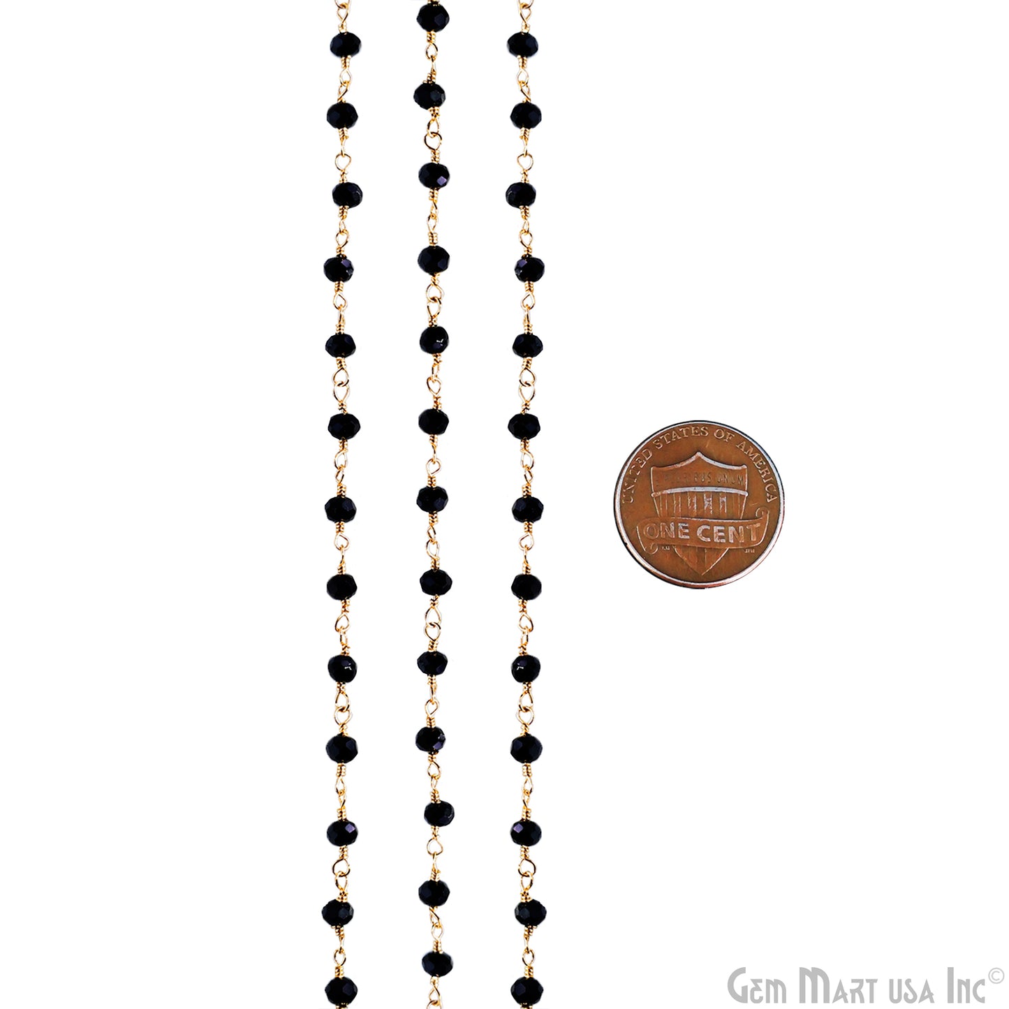 Black Spinel Gold Plated Beaded Wire Wrapped Rosary Chain